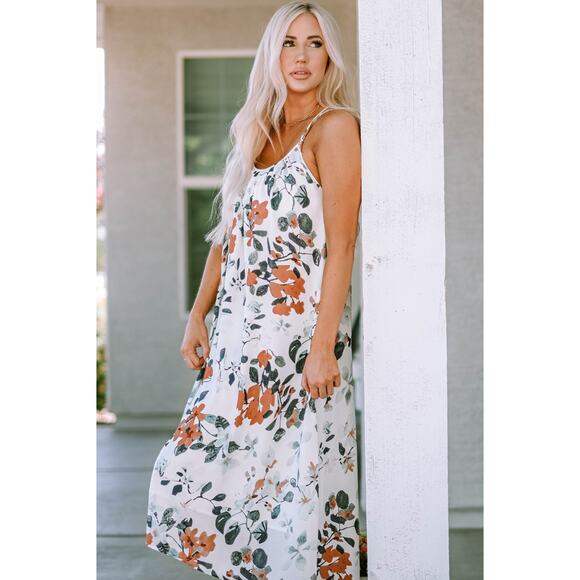 White Floral Print Spaghetti Straps Maxi Dress - Picture 2 of 12